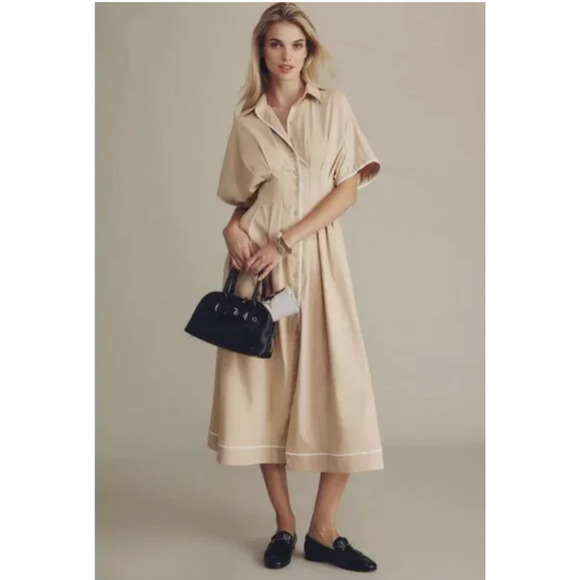 Anthropologie The Tobie Button-Front Pleated Shirt Dress by Exquise Small - Picture 1 of 4